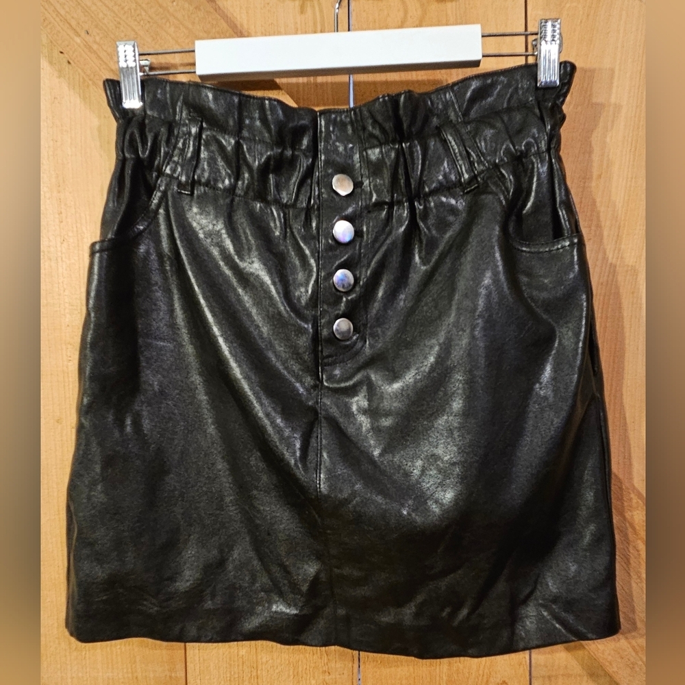 Haute Monde Black Faux Leather Paperbag Mini Skirt